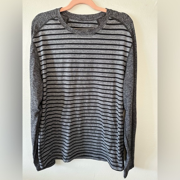 Lululemon Surge Warm Crew Stripe Heathered Dark Slate Black / Heathered Black - Picture 2 of 6